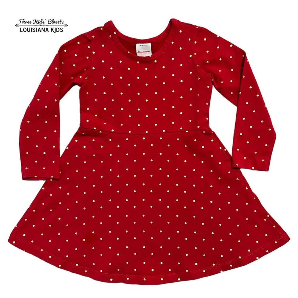 Hanna Andersson Sz 90 (3T) Red & Gold Polkadot Skater Dress
